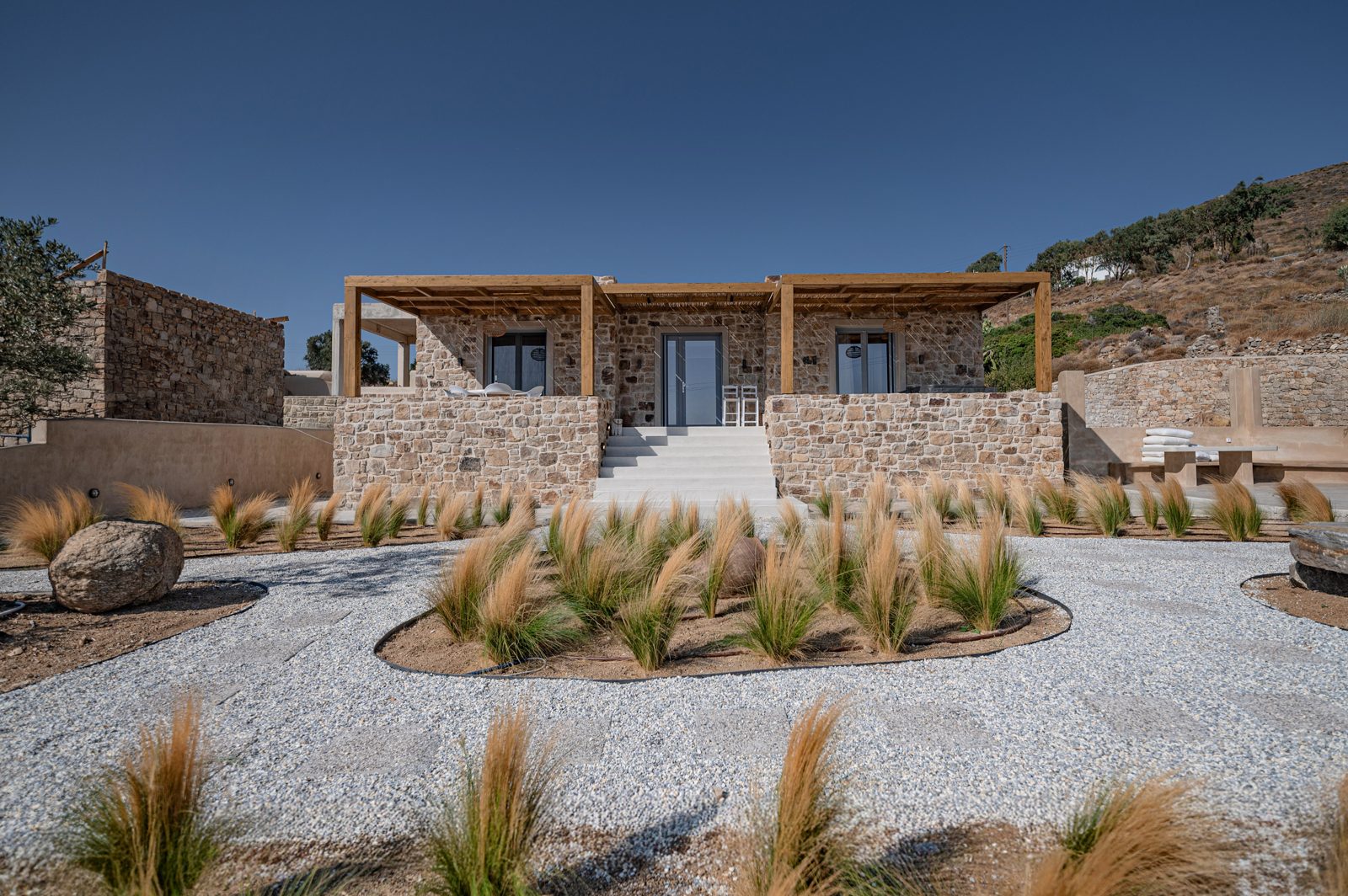 Villa A, a finished stone villa above Kastraki in Naxos with a private jacuzzi and Aegean sea view