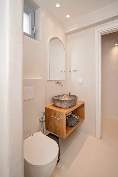 Bathroom vanity and shower at Terra & Olive Villa in Naxos